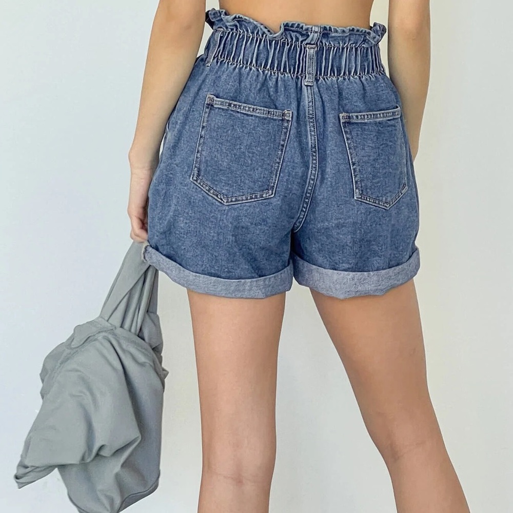 OAK + FORT Denim Paper Bag Shorts in Medium Wash • Size XS - Picture 5 of 10